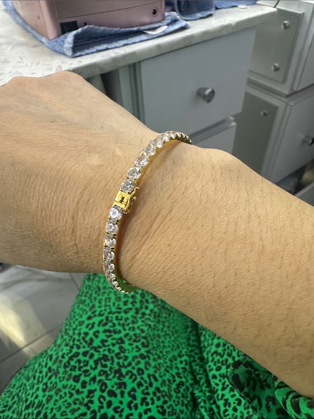 Gold Tennis Bracelet with Clear Crystal Stones - Women's Jewelry